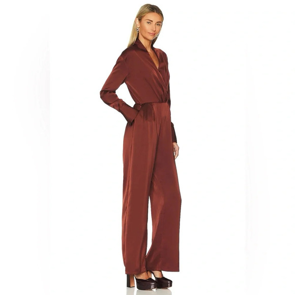 Line and Dot Giselle Jumpsuit Cinnamon Brown silky long sleeve 33603 - Picture 3 of 15